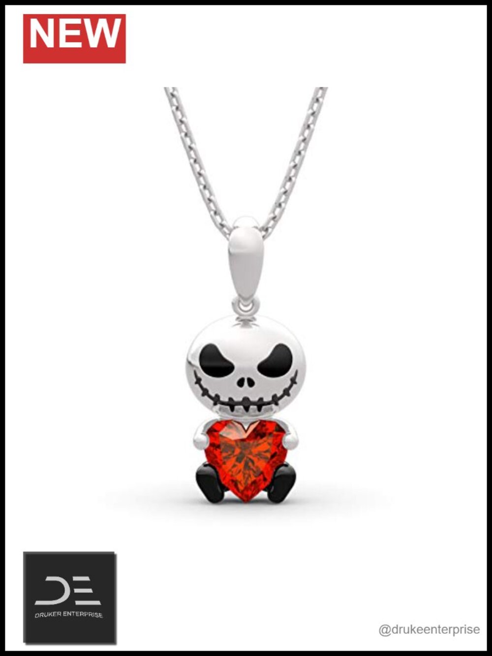 Hug Me Skull Heart Cut Sterling Silver Pendant Necklace